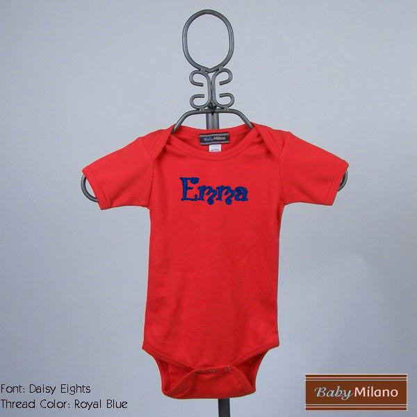 Personalized Red Baby Bodysuit with Name by Baby Milano