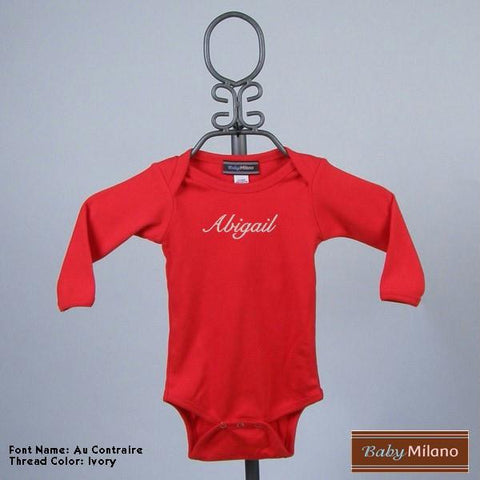 Personalized Red Long Sleeve Baby Bodysuit with Name by Baby Milano