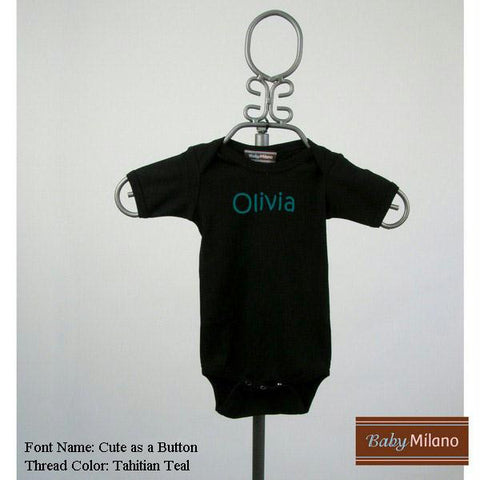 Personalized Black Short Sleeve Baby Bodysuit with Name by Baby Milano