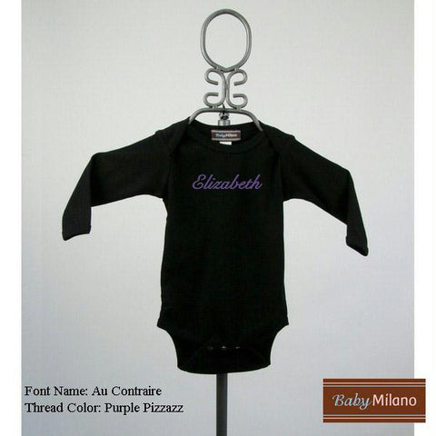 Personalized Black Long Sleeve Baby Bodysuit with Name by Baby Milano