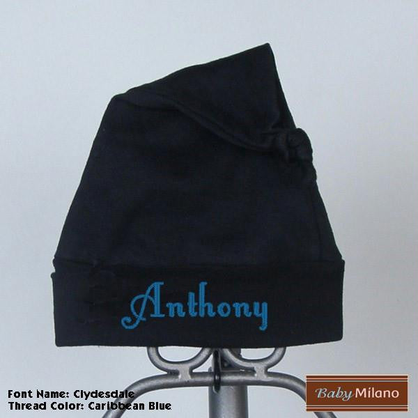 Personalized Black Knotted Baby Beanie with Name by Baby Milano