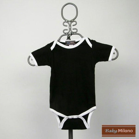 Black Baby Bodysuit With White Trim by Baby Milano