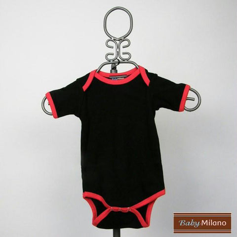 Black Short Sleeve Baby Bodysuit with Red Trim by Baby Milano