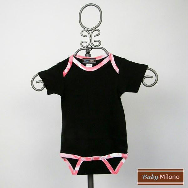 Camo Bodysuit by Baby Milano - Black with Pink Camo Trim