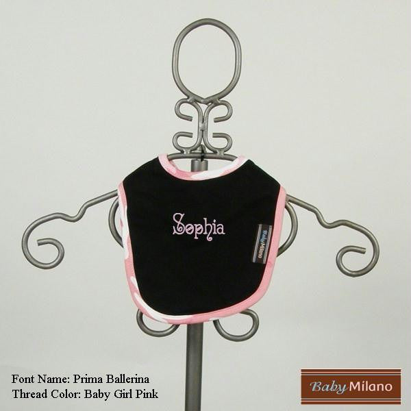 Personalized Black and Pink Camo Trim Baby Bib with Name by Baby Milano