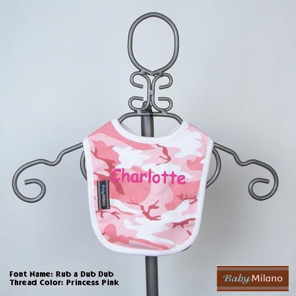 Personalized Pink Camo Baby Bib with Name by Baby Milano