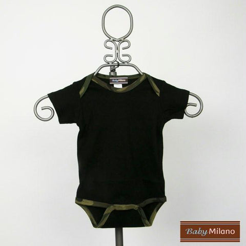 Camo Bodysuit by Baby Milano - Black with Green Camo Trim