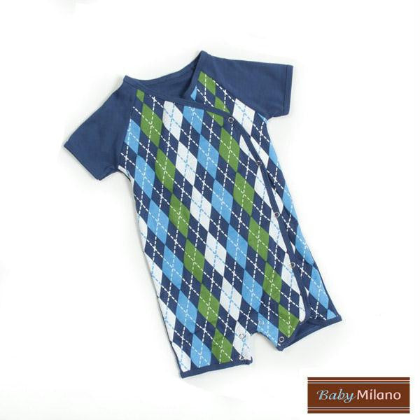 Blue Argyle Baby Romper