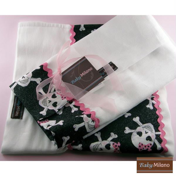 Burp Cloth Set - Pink Glitter Skulls Design by Baby Milano