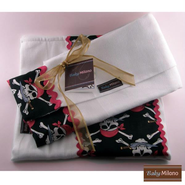 Burp Cloth Set - Pirate Skull and Cross Bones Design by Baby Milano