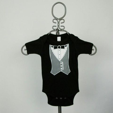 Black Vest Tuxedo Bodysuit- Short Sleeve