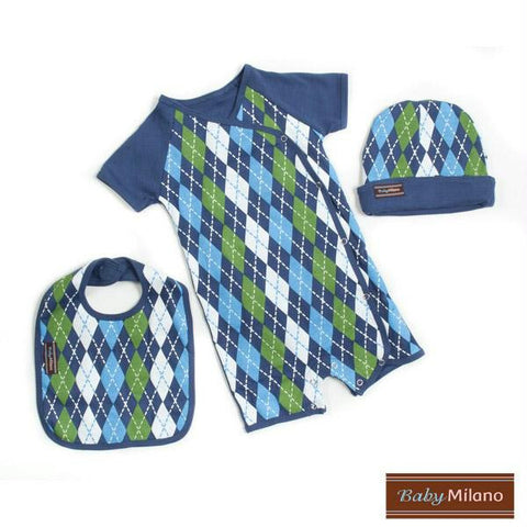 Baby Boy Gift Set- 3 pc Blue Argyle