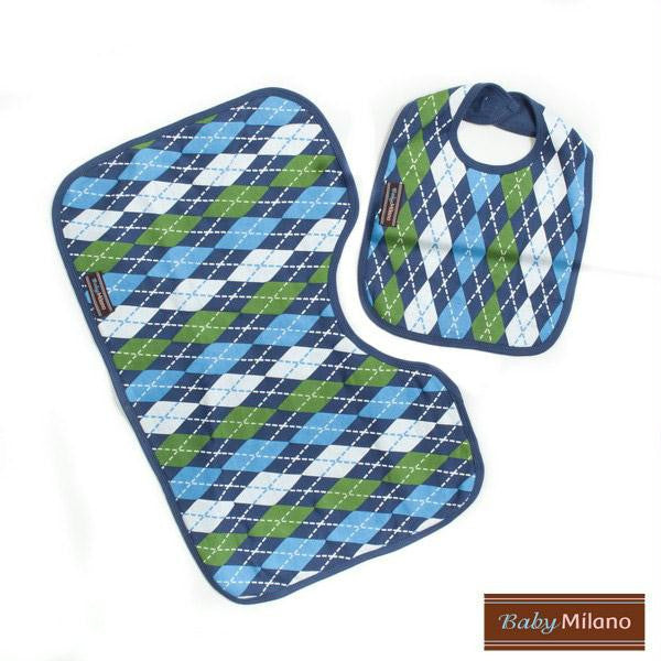 Argyle Gift - Blue Bib & Burp Cloth