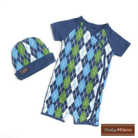 Blue Argyle Gift- Hat & Body Suit Set