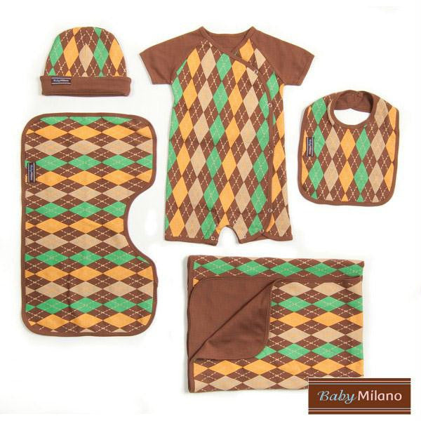 Argyle Baby Gift Set- Brown 5 pc