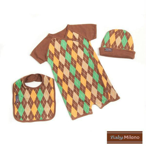 Baby Boy Gift Set- 3 pc Brown Argyle