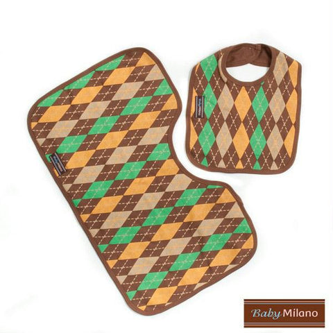 Argyle Gift Set - Brown Bib & Burp Cloth