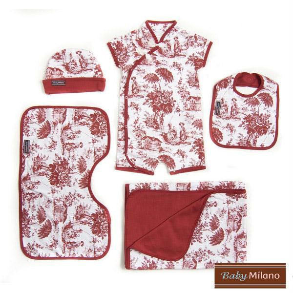 Burgundy Toile Baby Gift Set - 5 pc