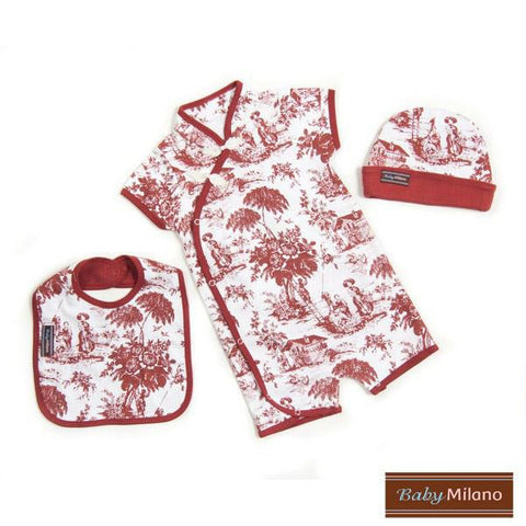 New Baby Gift Set - 3pc Burgundy Toile