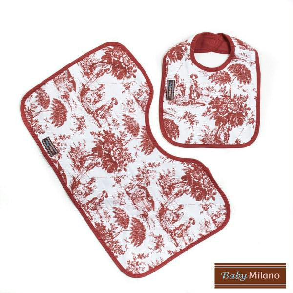 Bib & Burp Cloth- Burgundy Toile Gift Set