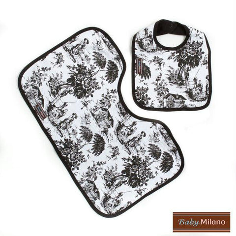 Bib & Burp Cloth- Black Toile Gift Set