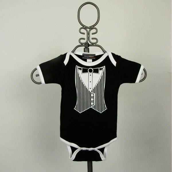 Black & White Vest Tuxedo Bodysuit -Short Sleeve