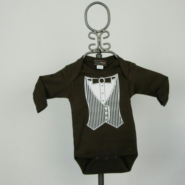 Brown Vest Tuxedo Bodysuit- Long Sleeve